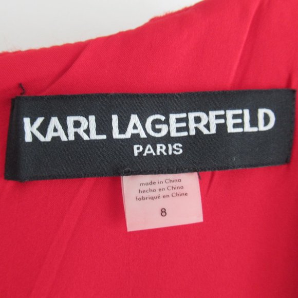 KARL LAGERFELD PARIS Women's Red Jumper Sleeveless Woold Blend Dress Sz 8 *Flaw - Picture 12 of 16